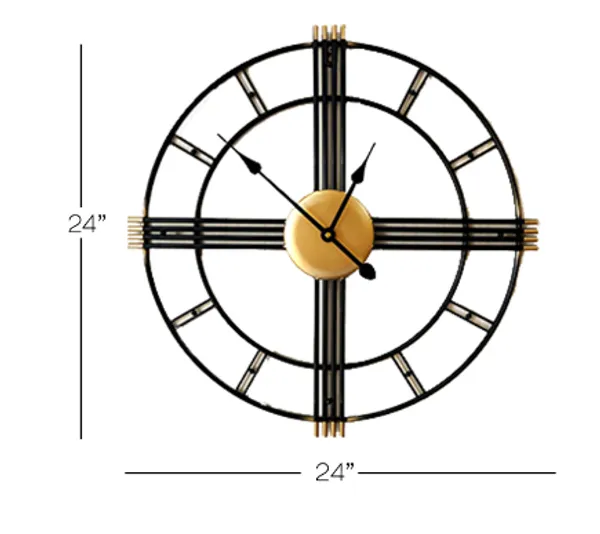 Black.Golden_&_Wooden_Shade_Iron_Premium_&_Elegant_Rust_Free_Wallclock_Of_(24_X_24)_In