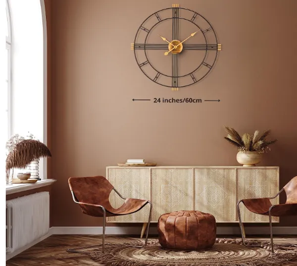 Black.Golden_&_Wooden_Shade_Iron_Premium_&_Elegant_Rust_Free_Wallclock_Of_(24_X_24)_In