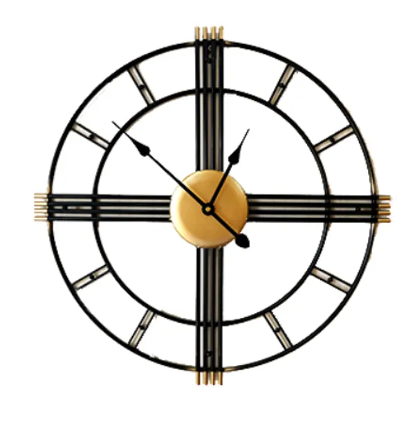 Black.Golden_&_Wooden_Shade_Iron_Premium_&_Elegant_Rust_Free_Wallclock_Of_(24_X_24)_In