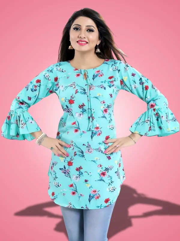 Light_Blue_Crepe_Floral_Printed_Tie-Up_Neck_Tunic_Tops