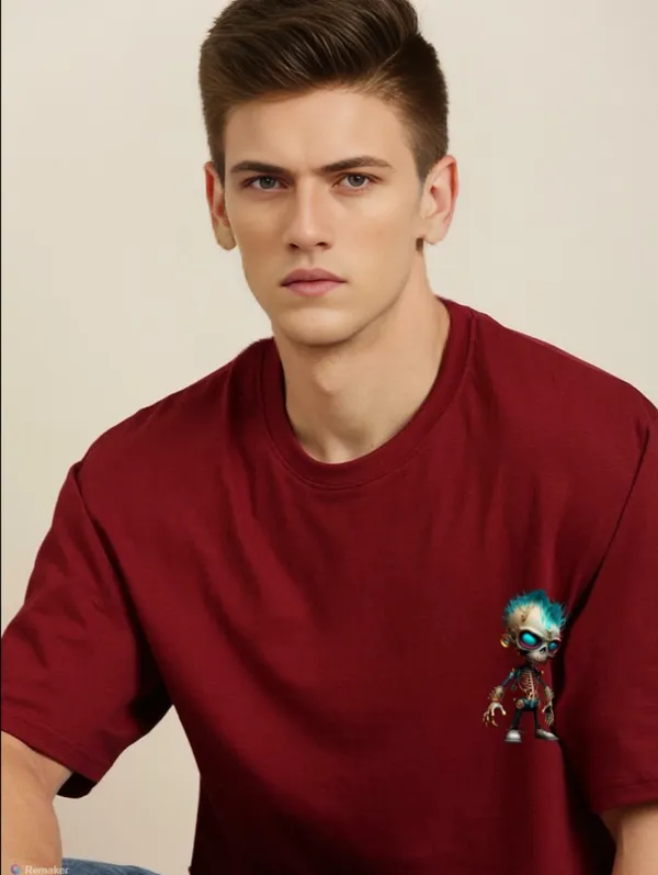 Maroon_Oversized_Printed_Half_Sleeve_Cotton_T-Shirt_For_Men