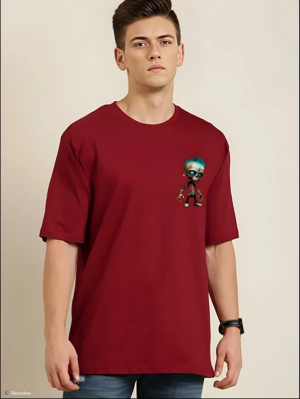 Maroon_Oversized_Printed_Half_Sleeve_Cotton_T-Shirt_For_Men