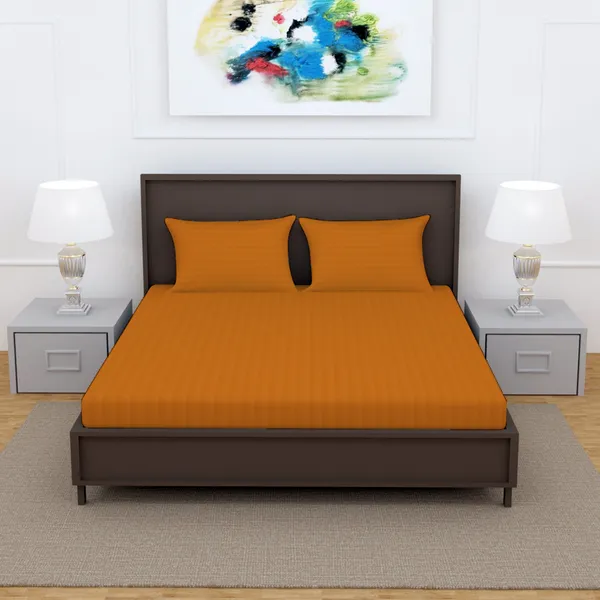 _100%_Cotton_220_TC_Italian_Stripes_Flat_King_Size_Bedsheet_With_2_Pillow_Cover_(108_x_108_Inch,_MUSTARD)