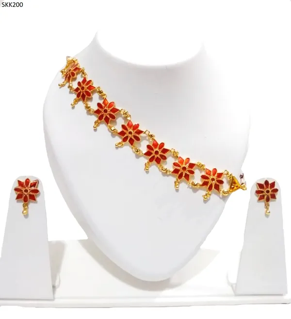 BG gold Assamese Traditional Red Golpata Jewellery Choker 124
