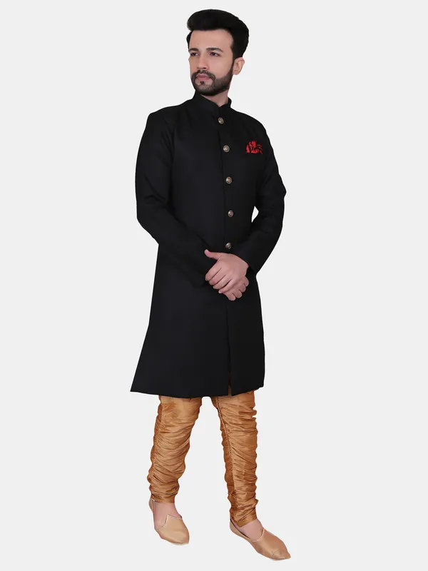 Solid_Black_Cotton_Blend_Nawabi_With_Heram_Pant