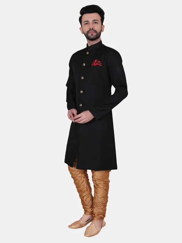 Solid_Black_Cotton_Blend_Nawabi_With_Heram_Pant