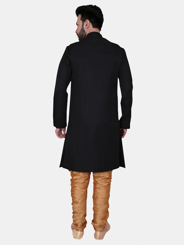 Solid_Black_Cotton_Blend_Nawabi_With_Heram_Pant