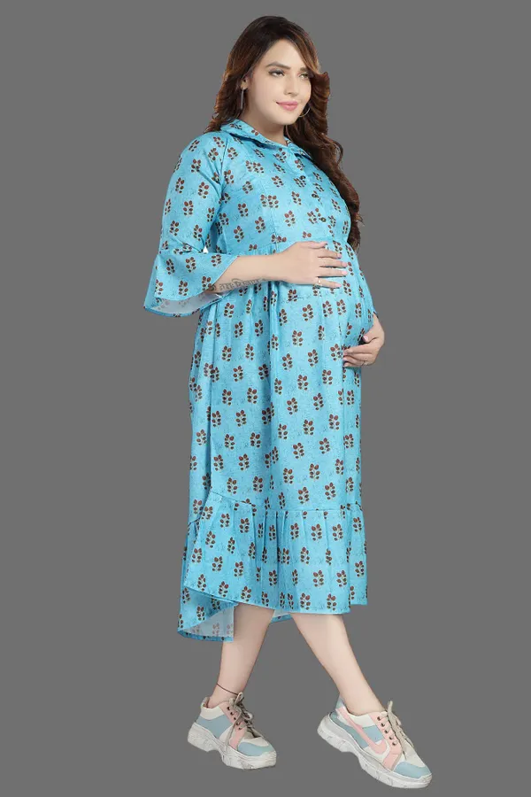 Airforce_Colled_Maternity_Dress_|_Linen_Leaf_Shadow_Prints_Feeding_Dress_For_Women