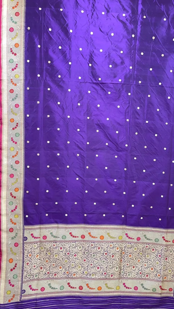Humairah_Pure_Handwoven_Navy_Blue_Katan_Silk_Sona_Rupa_Kadhwa_Chunri_Booti_and_Kadhwa_Floral_Mina_Zari_Border_and_Pallu_with_Golden_Stripe_Navy_Blue_Blouse