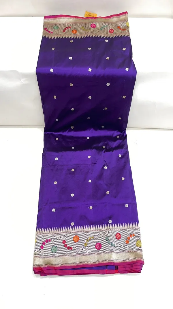 Humairah_Pure_Handwoven_Navy_Blue_Katan_Silk_Sona_Rupa_Kadhwa_Chunri_Booti_and_Kadhwa_Floral_Mina_Zari_Border_and_Pallu_with_Golden_Stripe_Navy_Blue_Blouse