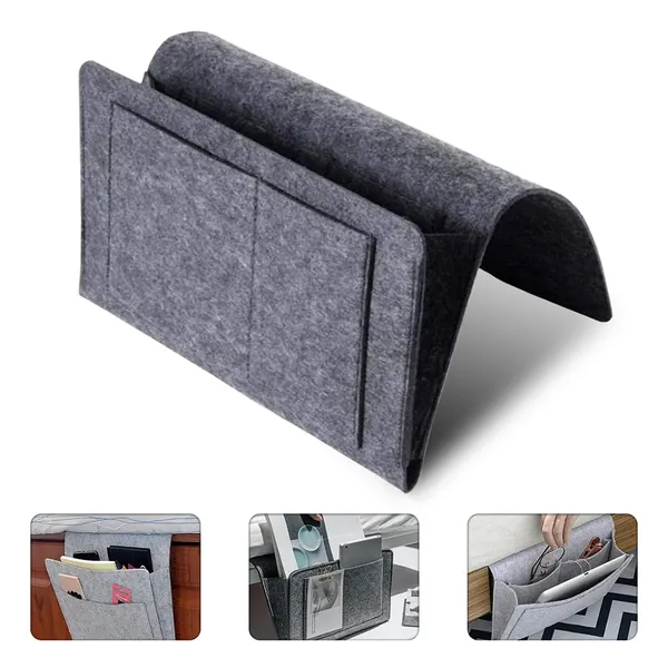 Caddy_Bedside_Storage_Organizer,_Felt_Hanging_Organiser_with_Felt_&_5_Pockets_for_Remote_Control,_Tablet,_Laptop,_Glasses,_Mobile_Phone,_Book,_Magazines_(Grey,_Pack_of_1)