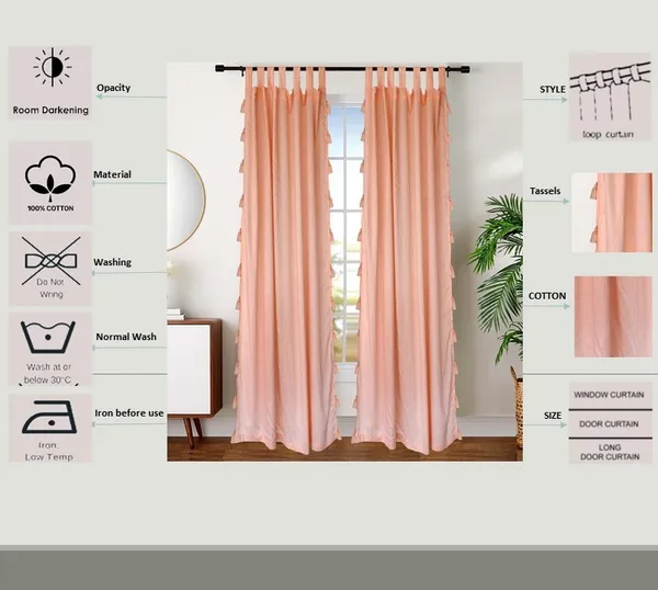 Pack_of_2_Cotton_Peach_Sheer_Summer_fun_Tassel_Tab_Top_Curtain_Set_for_Window_and_Door