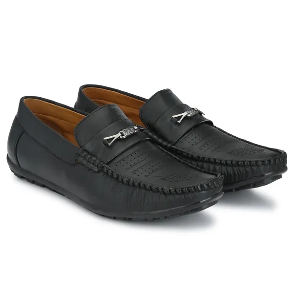 Black_Leatherette_And_Airmix_Slip_On_Loafers_For_Men