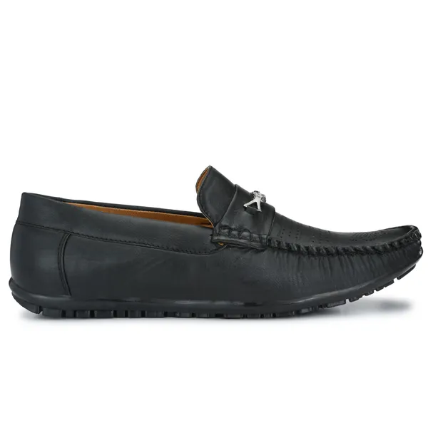 Black_Leatherette_And_Airmix_Slip_On_Loafers_For_Men
