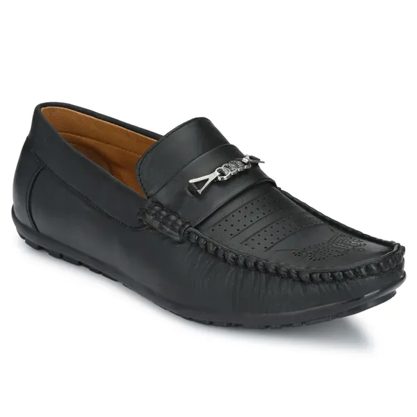 Black_Leatherette_And_Airmix_Slip_On_Loafers_For_Men