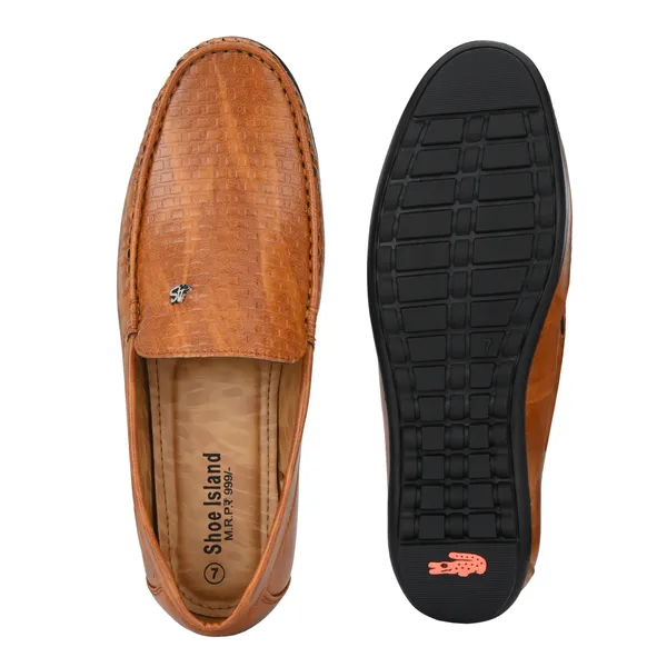 Tan_Brown_Leatherette_And_Airmix_Slip_On_Loafers_For_Men