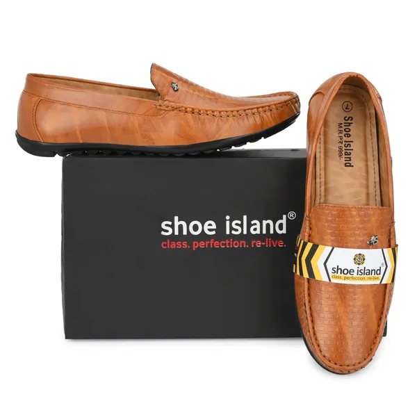 Tan_Brown_Leatherette_And_Airmix_Slip_On_Loafers_For_Men