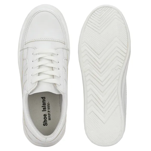 White_Leatherette_And_Airmix_Lace_Ups_Sneakers_For_Women