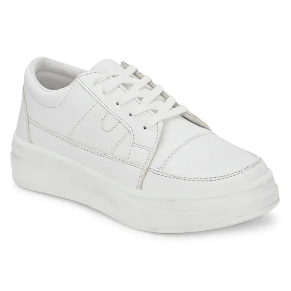 White_Leatherette_And_Airmix_Lace_Ups_Sneakers_For_Women