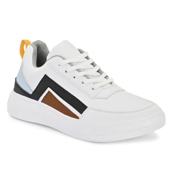 White_Leatherette_And_Airmix_Lace_Ups_Sneakers_For_Men