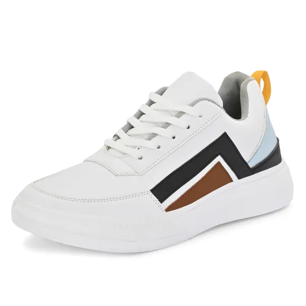 White_Leatherette_And_Airmix_Lace_Ups_Sneakers_For_Men