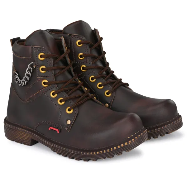 Brown_Leatherette_And_Airmix_Lace_Ups_Boots_For_Men