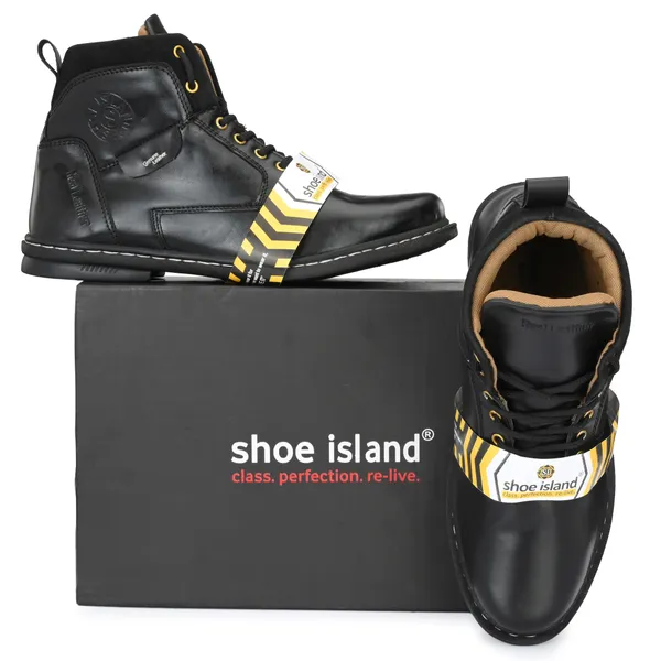 Black_Leatherette_And_Airmix_Lace_Ups_Boots_For_Men