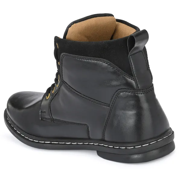 Black_Leatherette_And_Airmix_Lace_Ups_Boots_For_Men