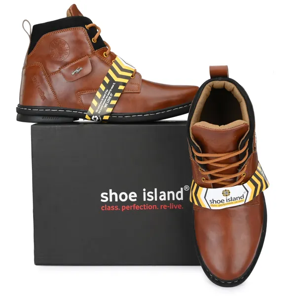 Tan_Brown_Leatherette_And_Airmix_Lace_Ups_Boots_For_Men