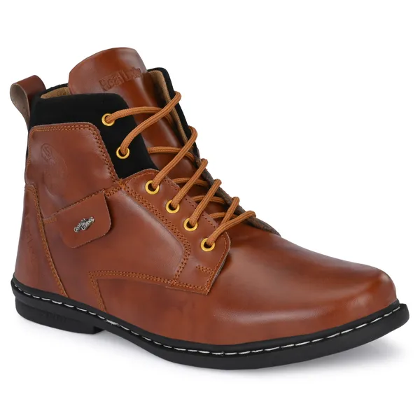 Tan_Brown_Leatherette_And_Airmix_Lace_Ups_Boots_For_Men