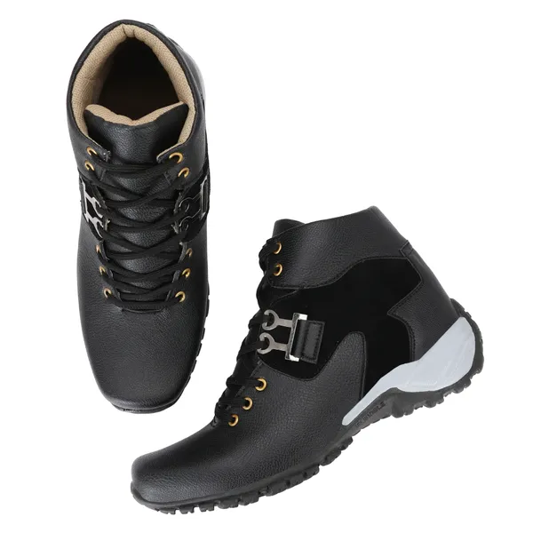 Black_Leatherette_And_Airmix_Lace_Ups_Boots_For_Men