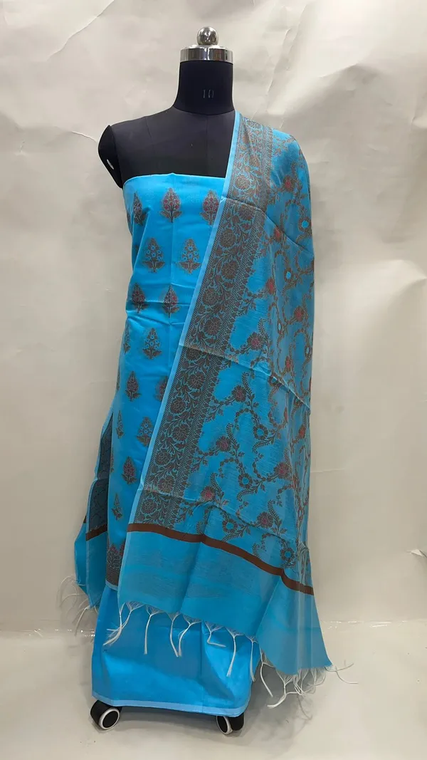 Humairah_Present_Sky_Blue_Cotton_Resham_Copper_Zari_3pcs_Suit_Set_accompanied_with_Plain_Bottom_and_Top_Copper_Zari_Cotton_Small_Mina_Boota_with_Sky_Blue_Mina_Jaal_Dupatta