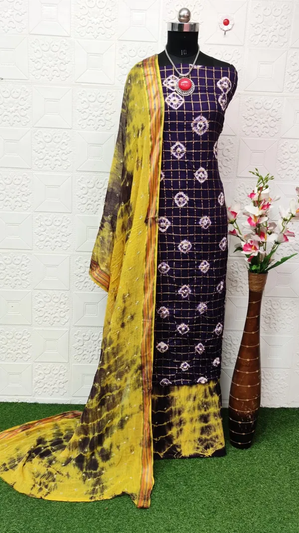 Unstitched_Suit_Dress_Material_|_Beauty_Queen_Chex_Pure_Cotton_Hand_Bandhej_Bandhani_|_Premium_Unstitched_Suit_Material_For_Her_|_4.25_Meter_Top_&_Bottom_With_2_Meter_Dupatta