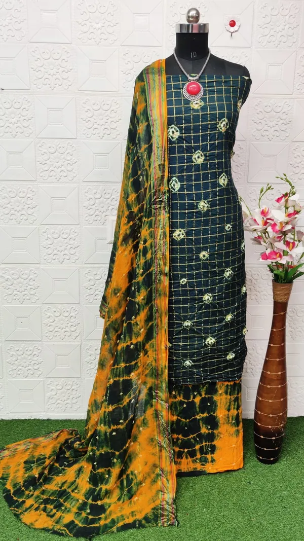 Unstitched_Suit_Dress_Material_|_Beauty_Queen_Chex_Pure_Cotton_Hand_Bandhej_Bandhani_|_Premium_Unstitched_Suit_Material_For_Her_|_4.25_Meter_Top_&_Bottom_With_2_Meter_Dupatta