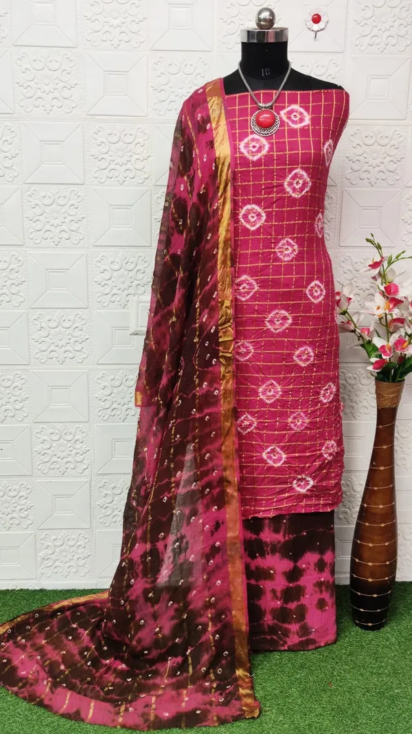 Unstitched_Suit_Dress_Material_|_Beauty_Queen_Chex_Pure_Cotton_Hand_Bandhej_Bandhani_|_Premium_Unstitched_Suit_Material_For_Her_|_4.25_Meter_Top_&_Bottom_With_2_Meter_Dupatta