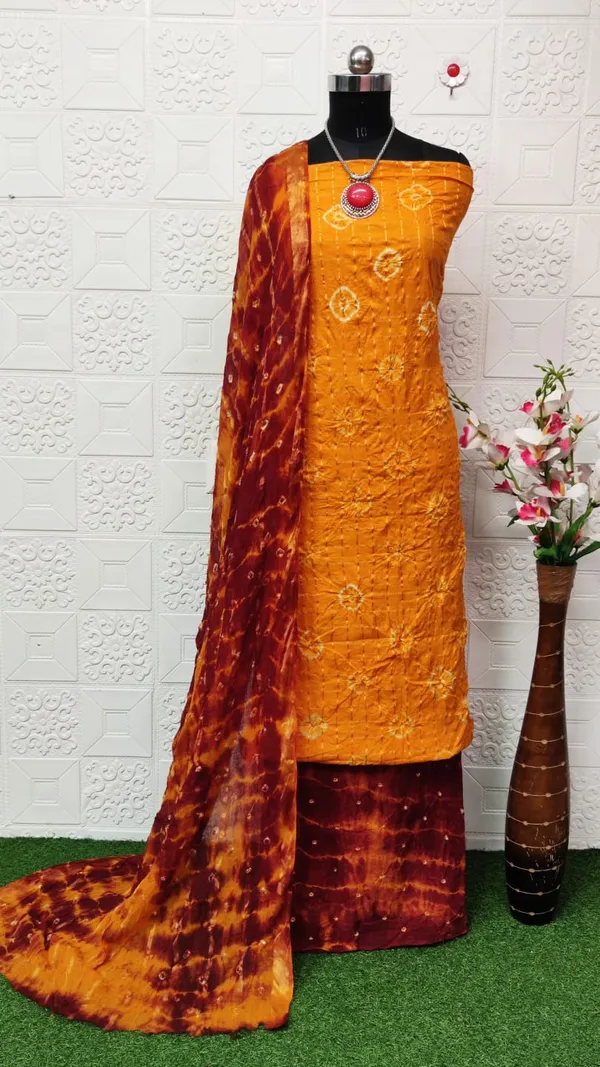 Unstitched_Suit_Dress_Material_|_Beauty_Queen_Chex_Pure_Cotton_Hand_Bandhej_Bandhani_|_Premium_Unstitched_Suit_Material_For_Her_|_4.25_Meter_Top_&_Bottom_With_2_Meter_Dupatta