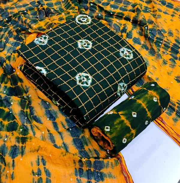 Unstitched_Suit_Dress_Material_|_Beauty_Queen_Pure_Cotton_Chex_Hand_Bandhej_Bandhani_|_Premium_Unstitched_Suit_Material_For_Her_|_4.25_Meter_Top_&_Bottom_With_2_Meter_Dupatta