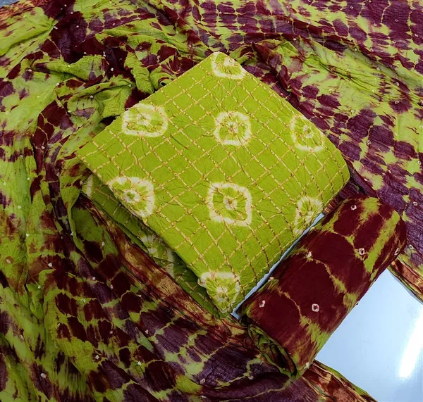 Unstitched_Suit_Dress_Material_|_Beauty_Queen_Pure_Cotton_Chex_Hand_Bandhej_Bandhani_|_Premium_Unstitched_Suit_Material_For_Her_|_4.25_Meter_Top_&_Bottom_With_2_Meter_Dupatta