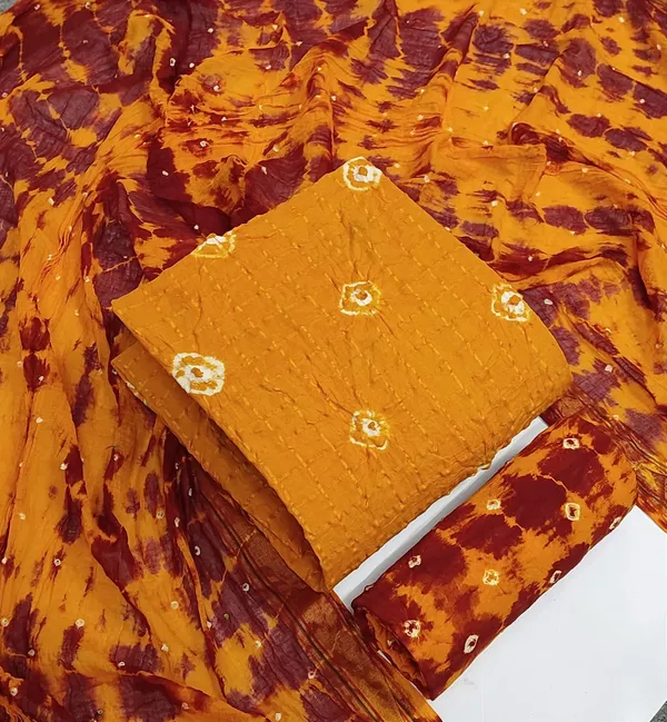Unstitched_Suit_Dress_Material_|_Beauty_Queen_Pure_Cotton_Chex_Hand_Bandhej_Bandhani_|_Premium_Unstitched_Suit_Material_For_Her_|_4.25_Meter_Top_&_Bottom_With_2_Meter_Dupatta