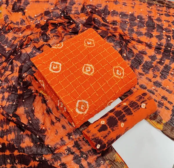 Unstitched_Suit_Dress_Material_|_Beauty_Queen_Pure_Cotton_Chex_Hand_Bandhej_Bandhani_|_Premium_Unstitched_Suit_Material_For_Her_|_4.25_Meter_Top_&_Bottom_With_2_Meter_Dupatta