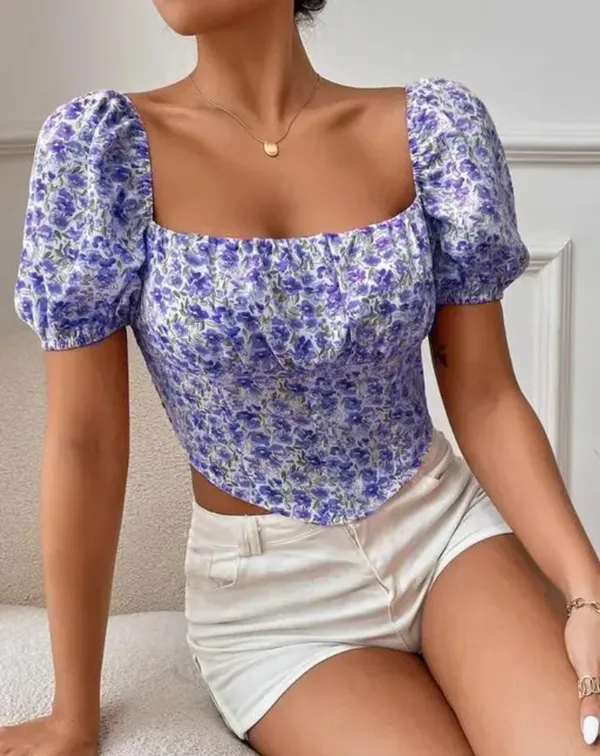 Blue_Puff_Sleeve_Crop_Top