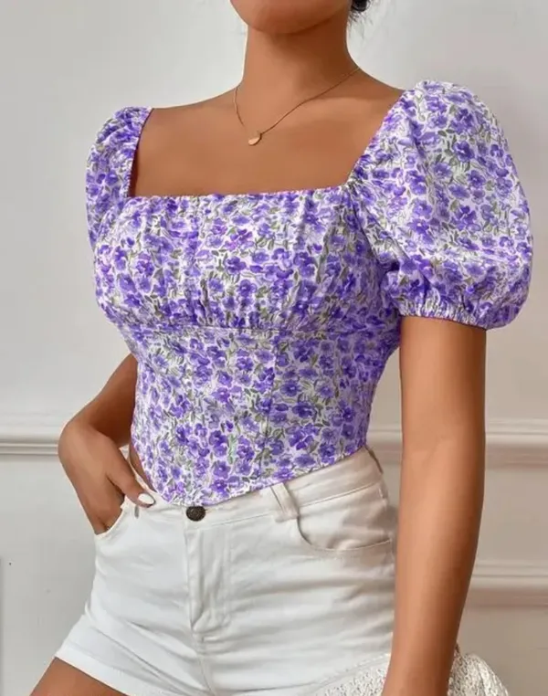 Blue_Puff_Sleeve_Crop_Top
