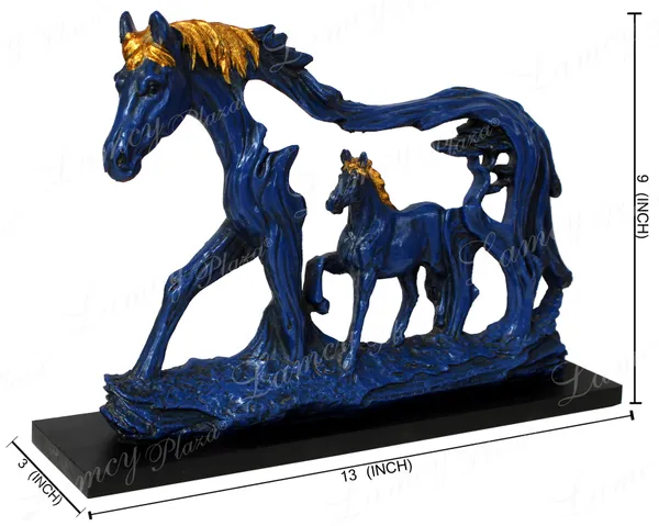 Good_Luck_Resin_Horse_Statue_With_Baby_Animal_On_Wooden_Base