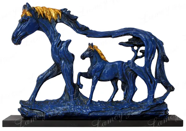 Good_Luck_Resin_Horse_Statue_With_Baby_Animal_On_Wooden_Base