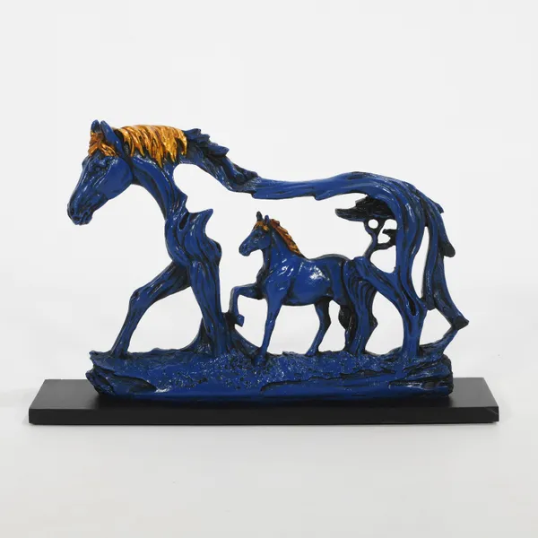 Good_Luck_Resin_Horse_Statue_With_Baby_Animal_On_Wooden_Base
