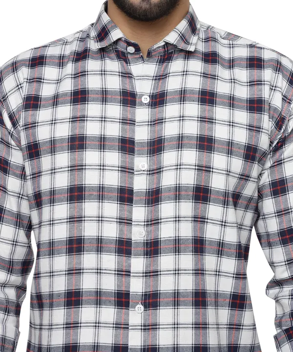 White_Color_Spread_Collar_Cotton__Check_Shirt