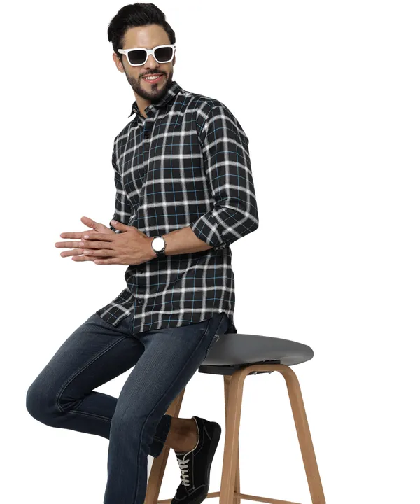 Black_Color_Spread_Collar_Cotton__Check_Shirt