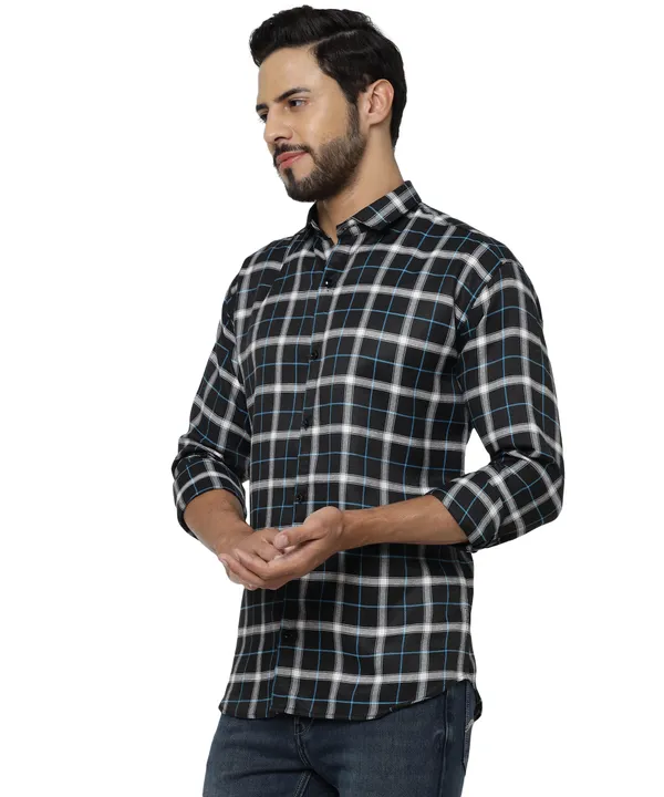 Black_Color_Spread_Collar_Cotton__Check_Shirt