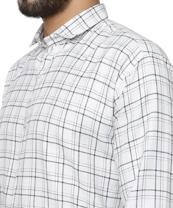 White_Color_Spread_Collar_Cotton__Check_Shirt