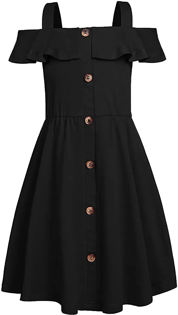 Black_Rayon_Blend_Solid_Square_Neck_Dress_For_Girls